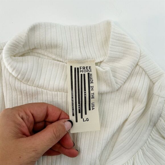 Free People Women's White Ribbed Ruffle Cropped Mock Neck Tank Top Size L - Picture 8 of 9